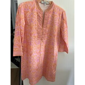 Bella Tu Womens Cover Up XL Dress Cotton Paisley Embroidery Pool BoHo Beach NWOT